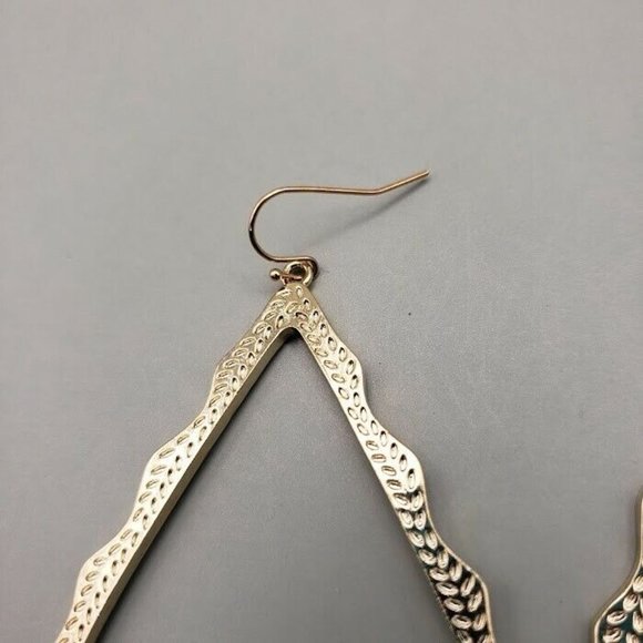 Gold Tone Earrings Pierced Boho Large Dangle Textured Simple - Picture 4 of 6